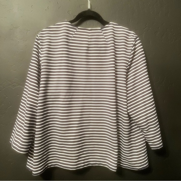 Chico's 3 womens Cardigan Sweater Blue & White striped 1 Button Striped - Picture 8 of 10
